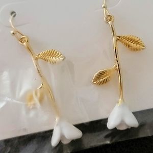 White and Gold Rose Leaf Earrings
